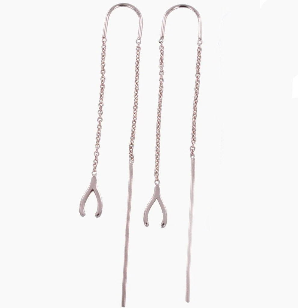 wishbone thread-through drop earrings in 18ct gold plate