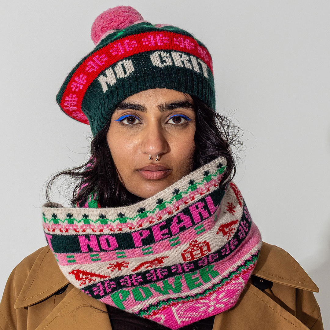 Black & Beech Feminist Fairisle Loop Scarf in Bubblegum