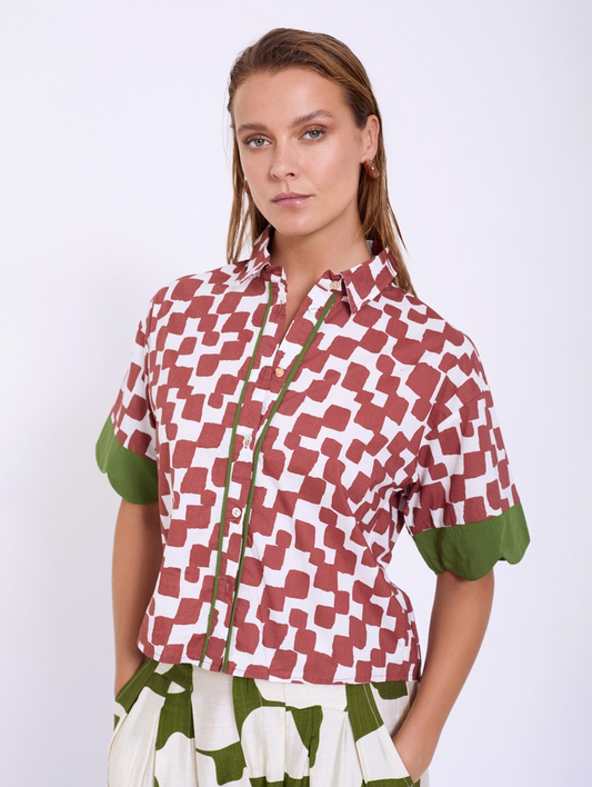 Skatie Printed Cotton Shirt with Waves