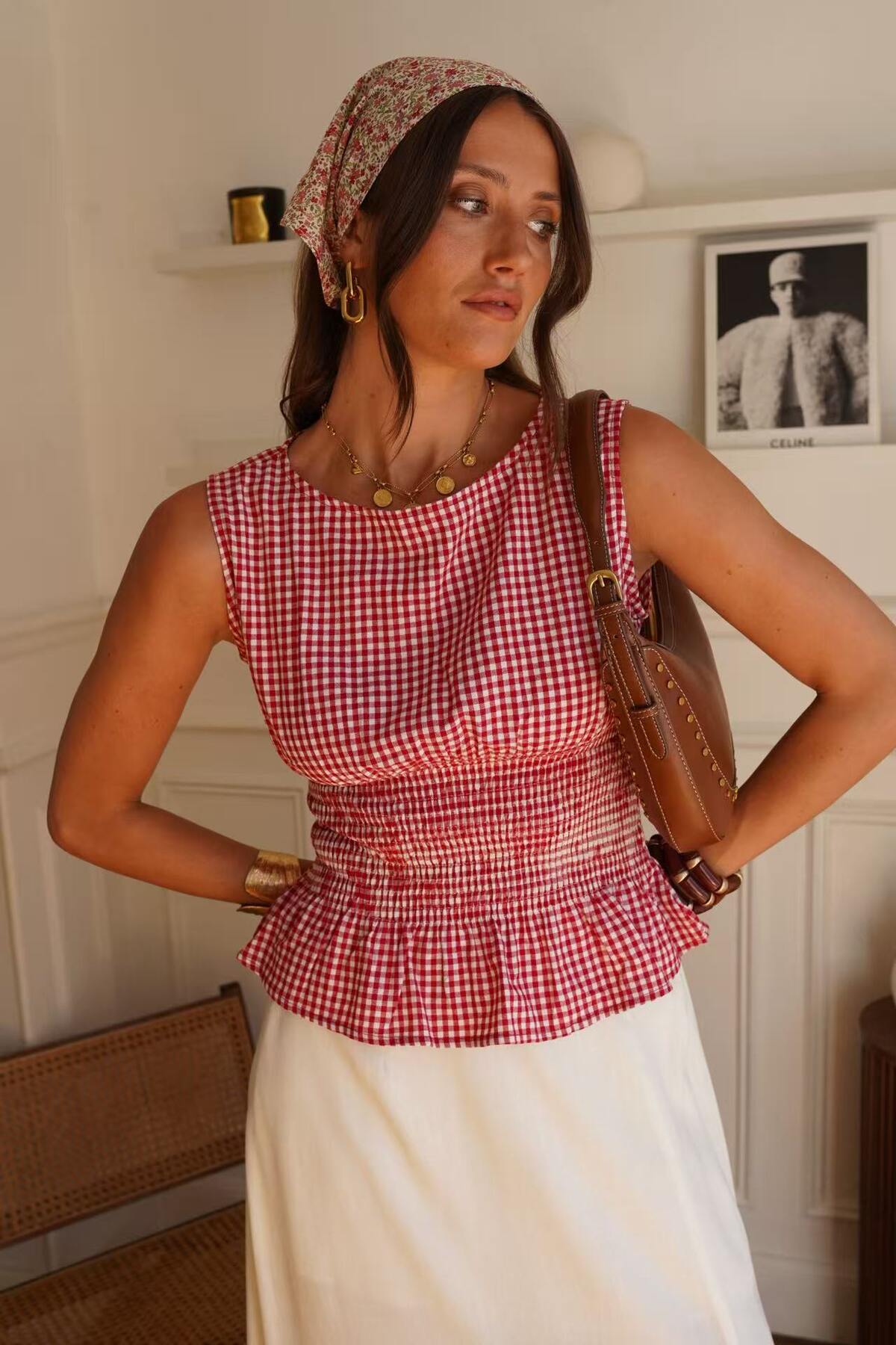 Trinnie Sleeveless Gingham Red Blouse