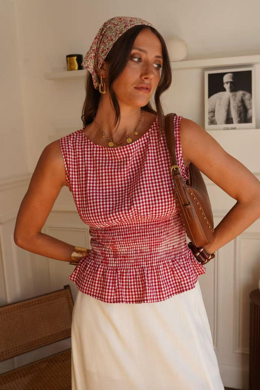 Trinnie Sleeveless Gingham Red Blouse