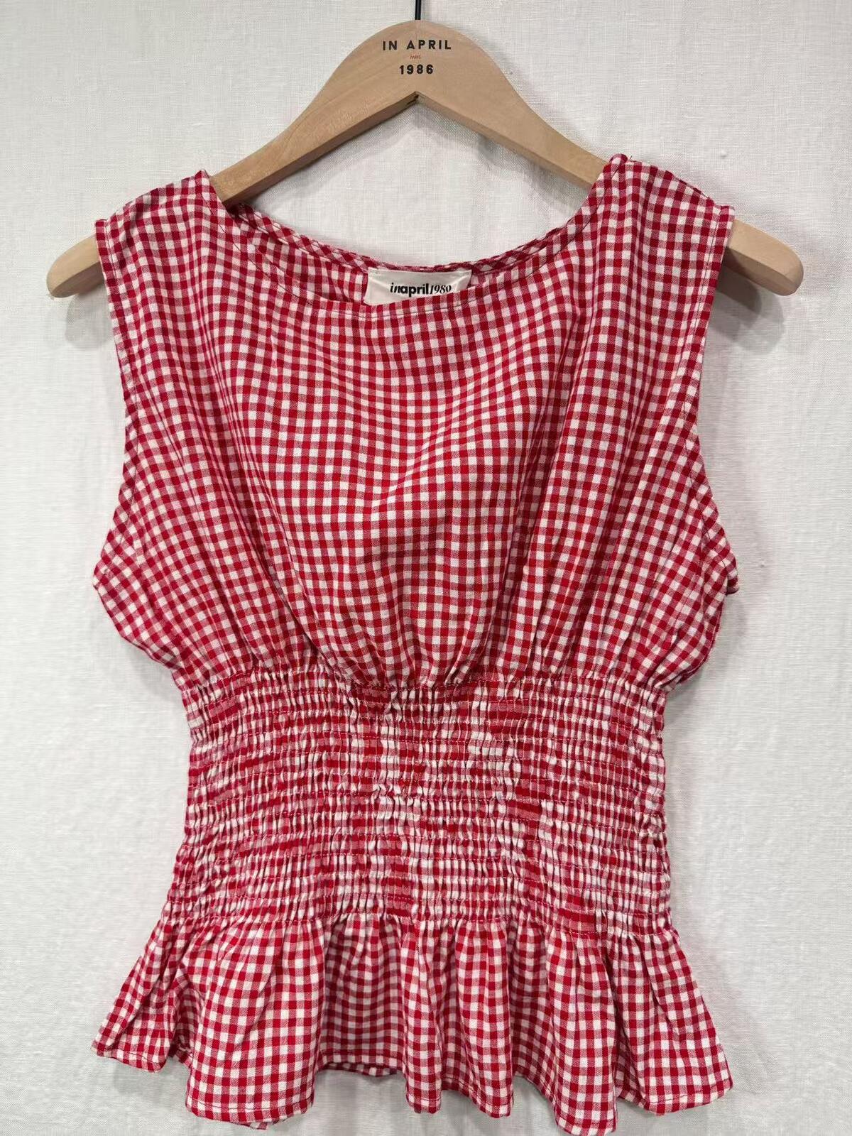 Trinnie Sleeveless Gingham Red Blouse