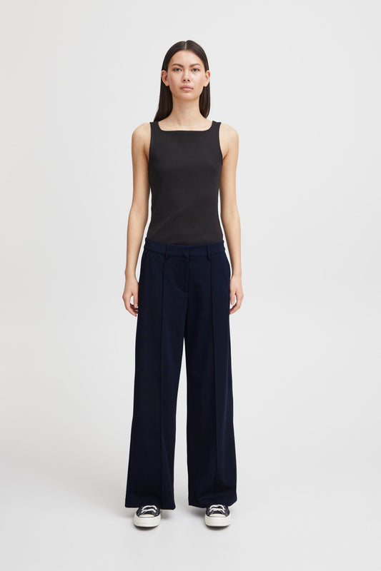 Ichi Katie long length office pants with front crease in Black 