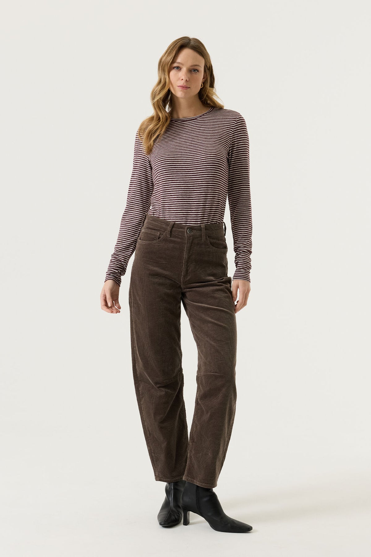 Garcia Long Sleeved Striped Tee in Rosewood