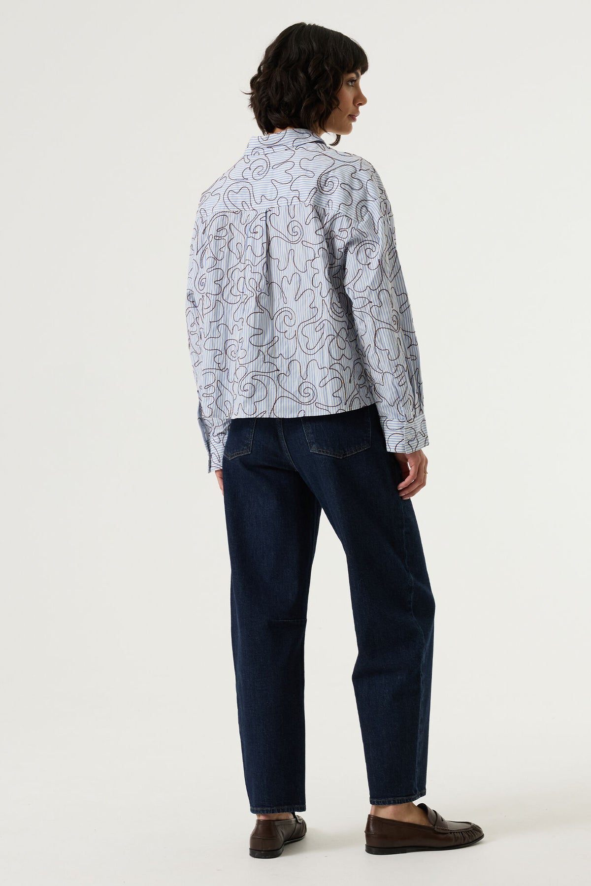 Garcia Striped Blouse with Embroidery in Breeze Blue