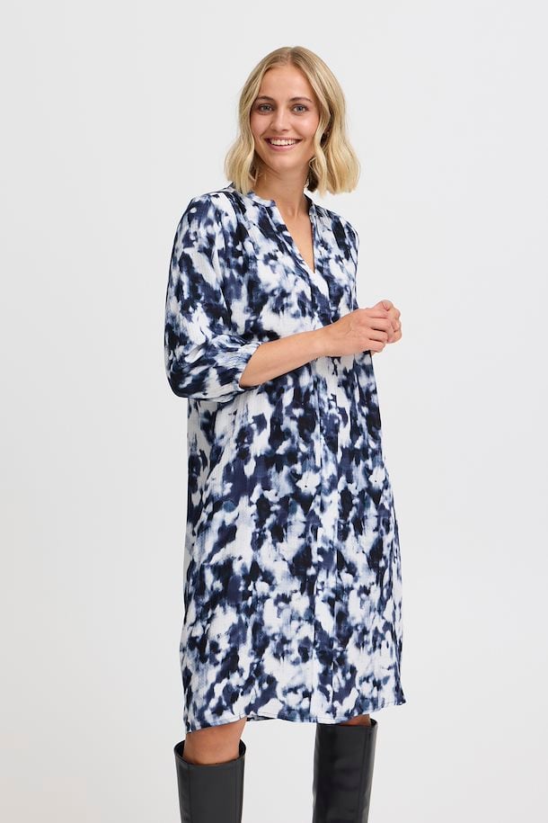 Fransa Oline Dress in Vintage Blue print