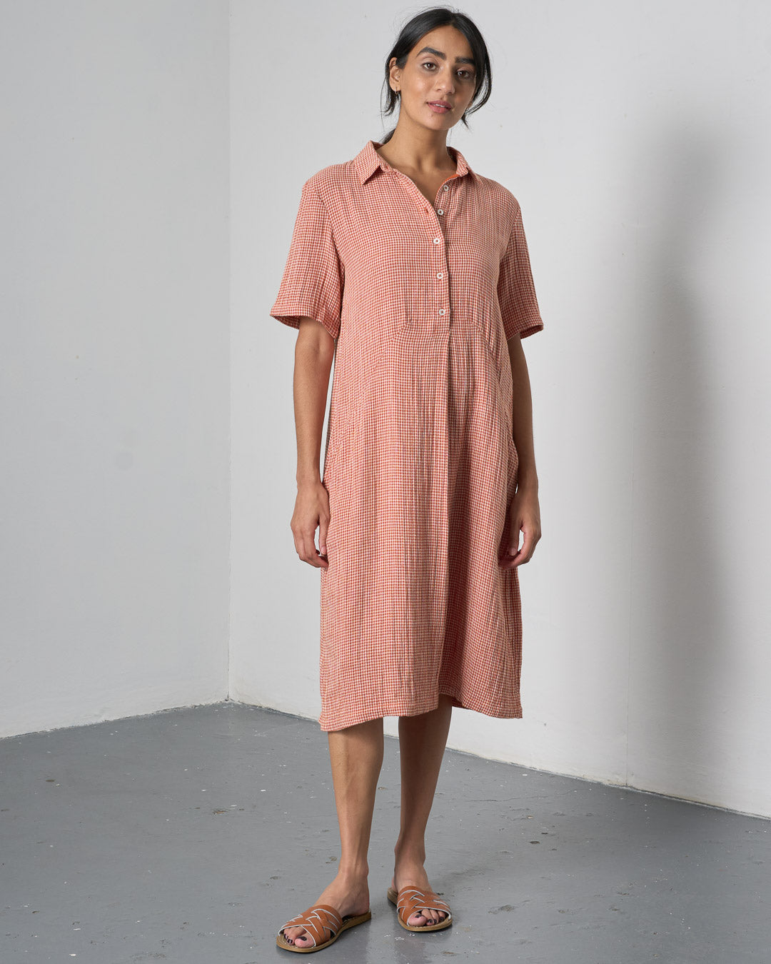 Bibico Alexa Shirt Dress in Rust Check