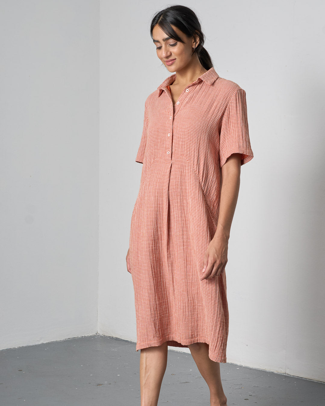 Bibico Alexa Shirt Dress in Rust Check