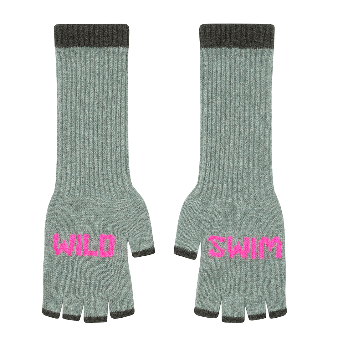 Black & Beech Wild Swim Fingerless Gloves in Mojito & Neon Pink