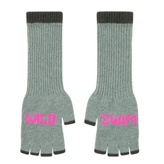 Black & Beech Wild Swim Fingerless Gloves in Mojito & Neon Pink