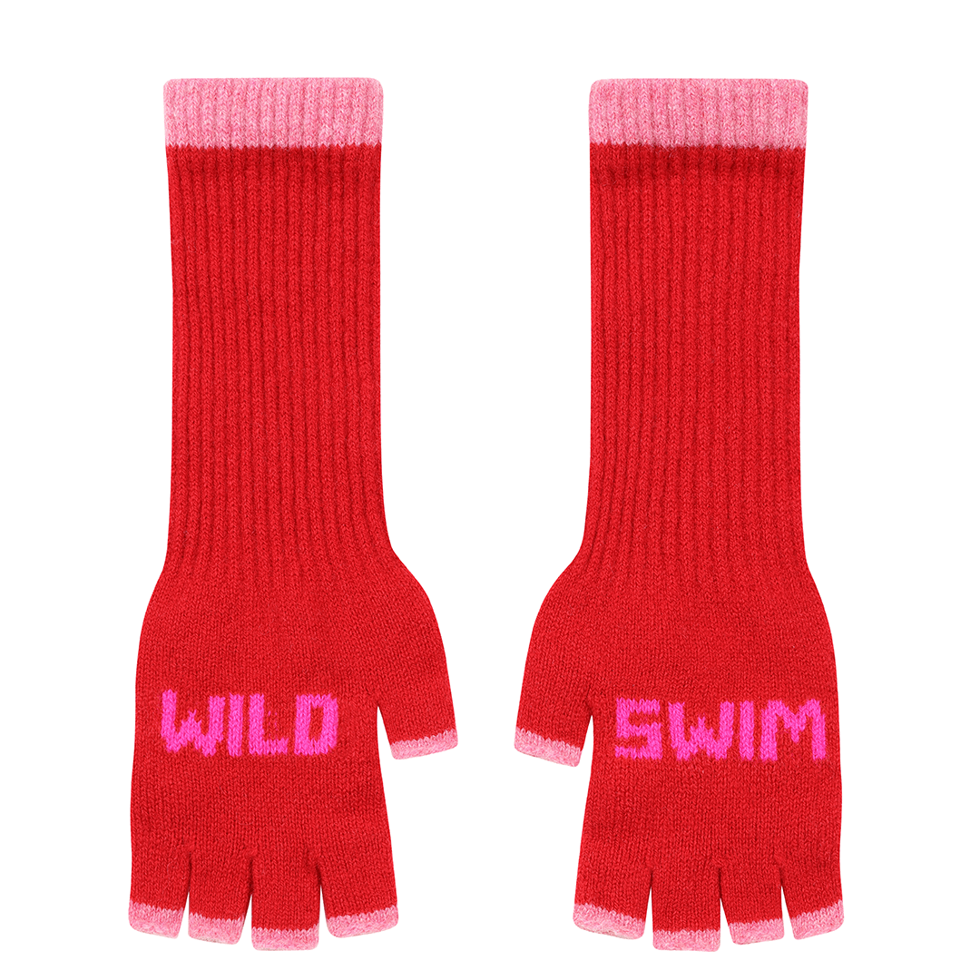 Black & Beech Wild Swim Fingerless Gloves in Rouge & Neon Pink