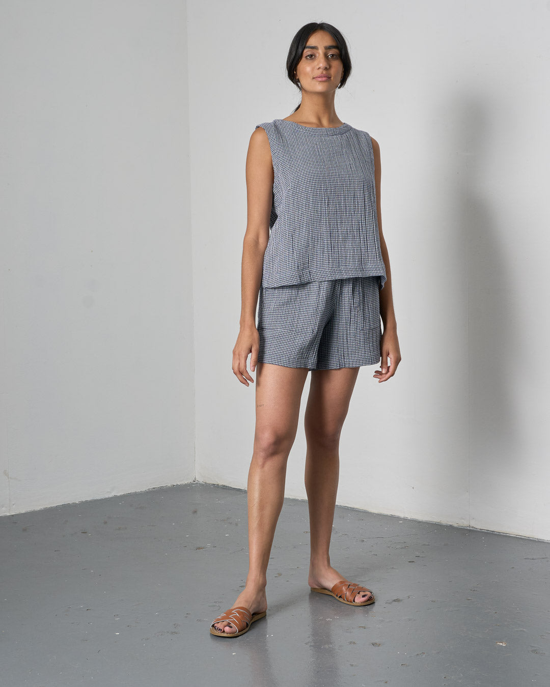 Bibico Pippa Blouse in Navy Check