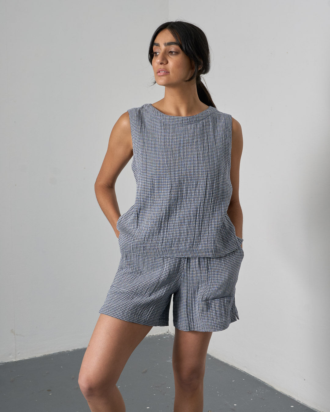 Bibico Pippa Blouse in Navy Check