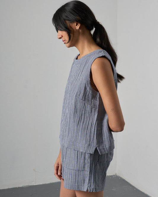 Bibico Pippa Blouse in Navy Check