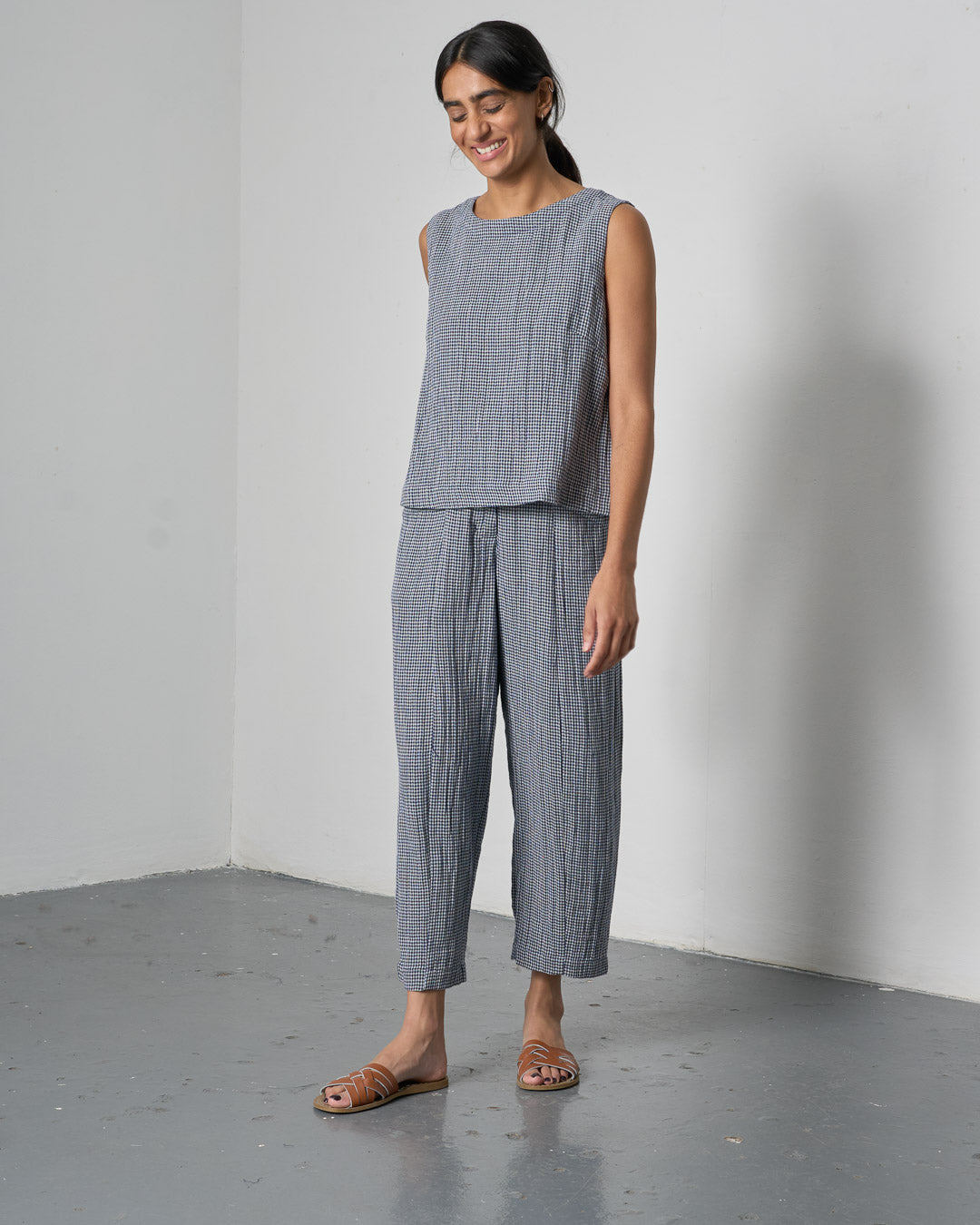 Bibico Pippa Blouse in Navy Check