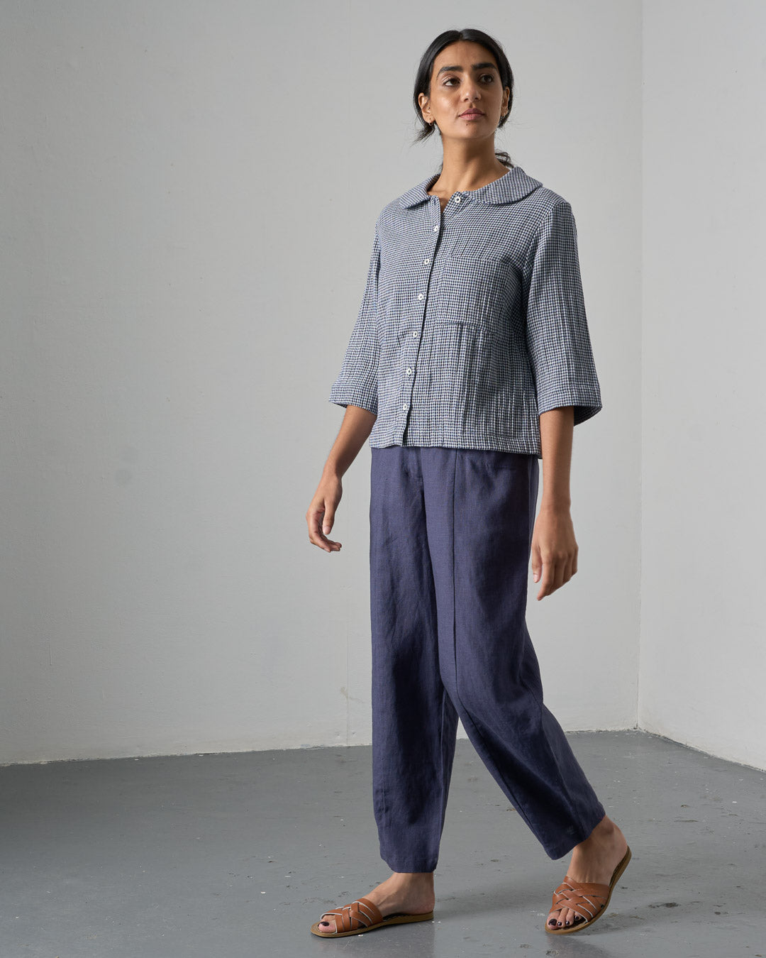 Bibico Rowan Casual Blouse in Navy Check