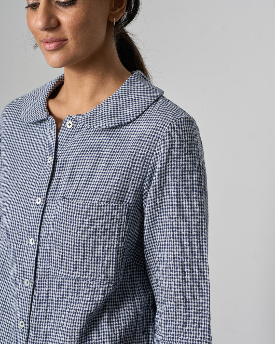 Bibico Rowan Casual Blouse in Navy Check