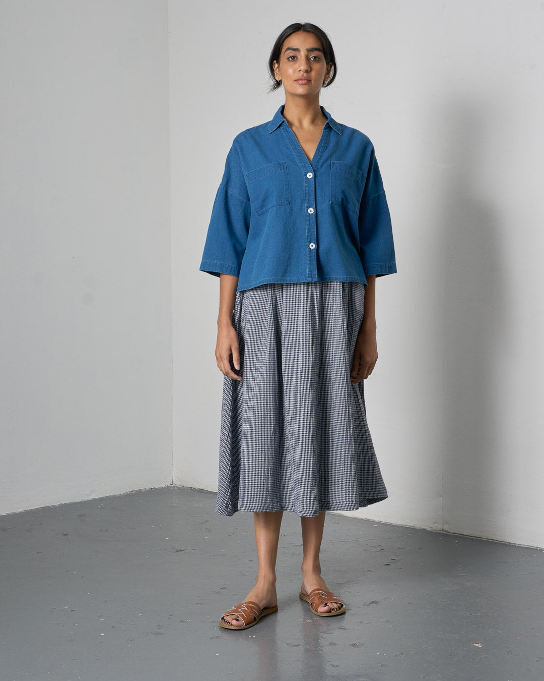 Bibico Wander Midi skirt in Navy Check