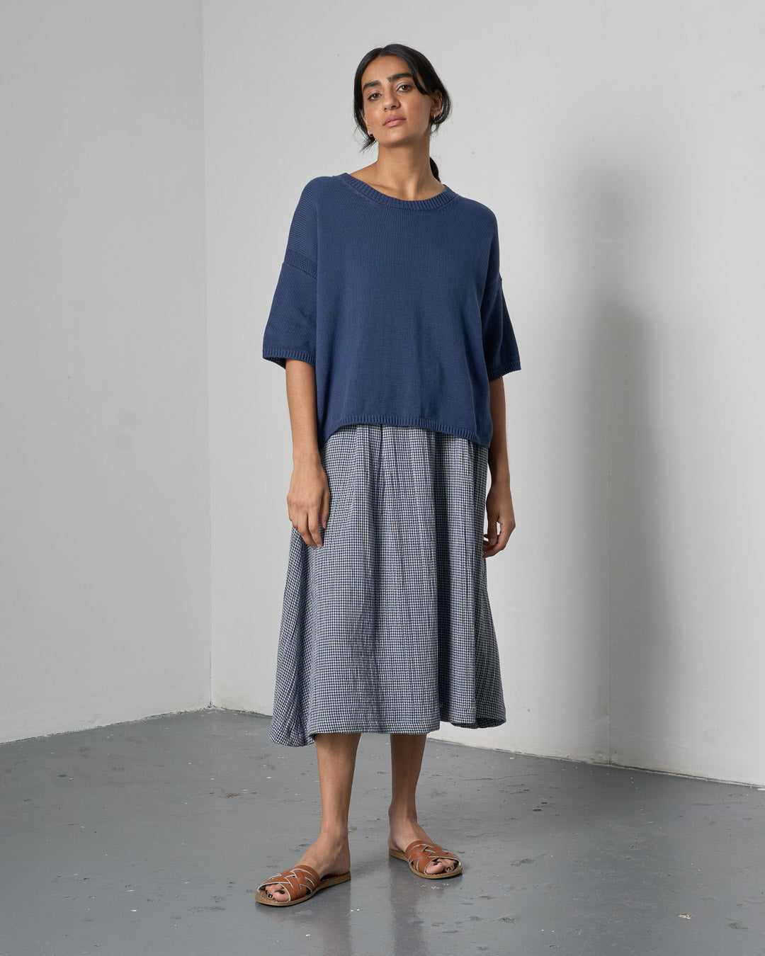 Bibico Wander Midi skirt in Navy Check