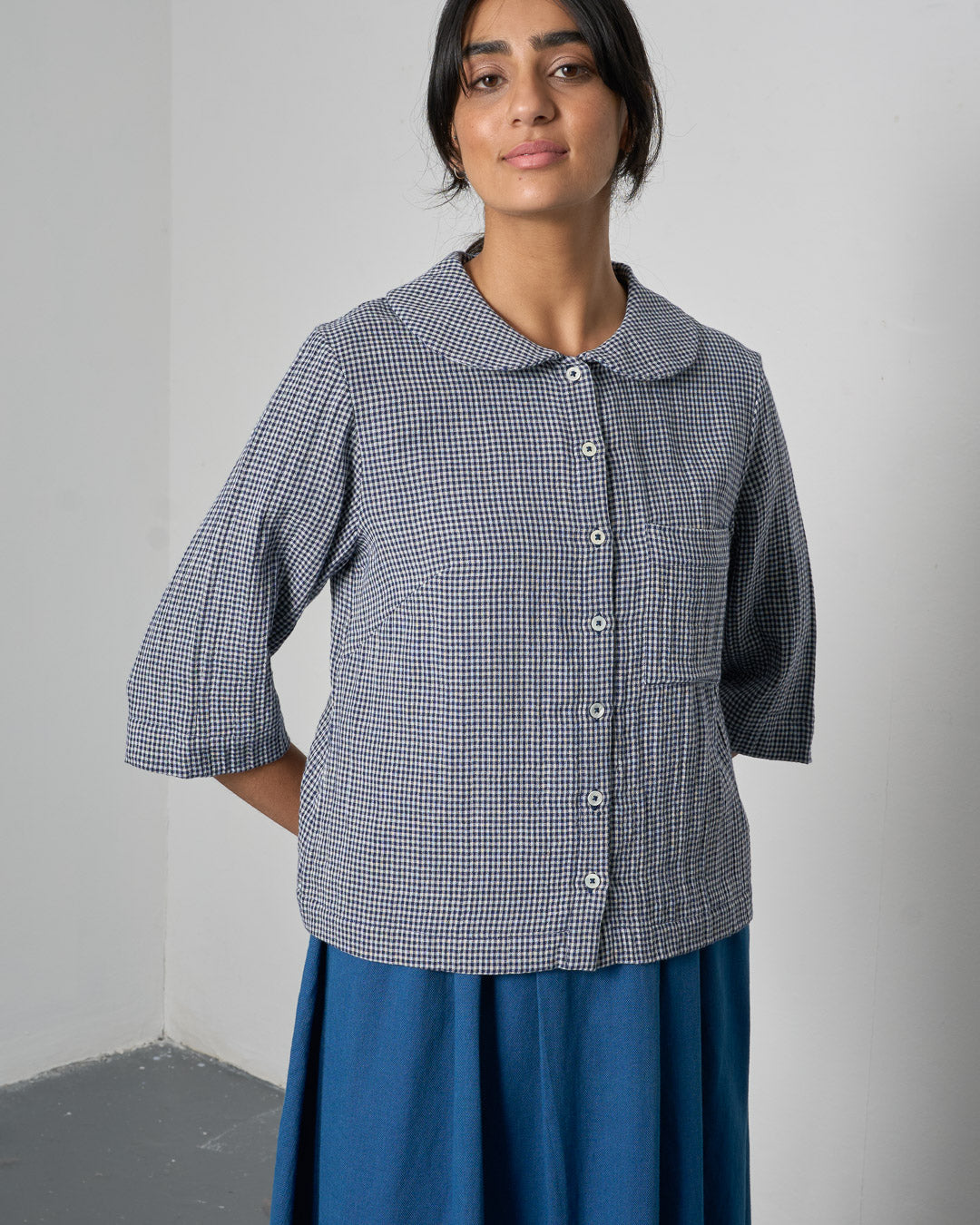 Bibico Rowan Casual Blouse in Navy Check