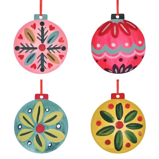 Set Of 4 Round Hanging Wooden Decorations