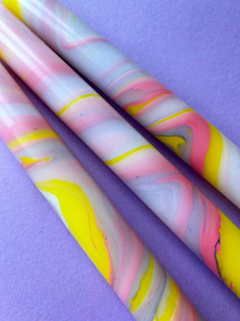The Colour Emporium set of three dip dyed marbled candles