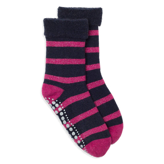 Slipper Socks Glitter Stripe - Navy/Pink