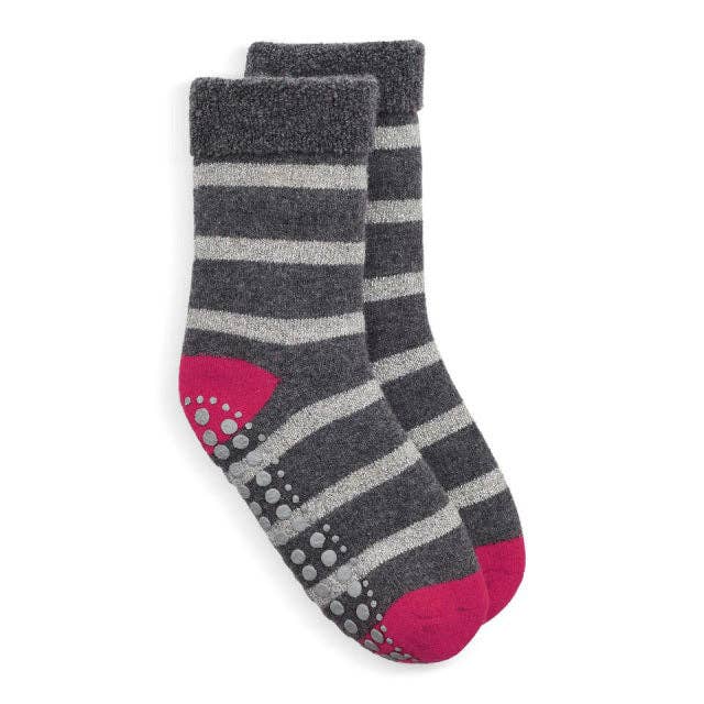 Slipper Socks Glitter Stripe - Grey/Silver/Pink