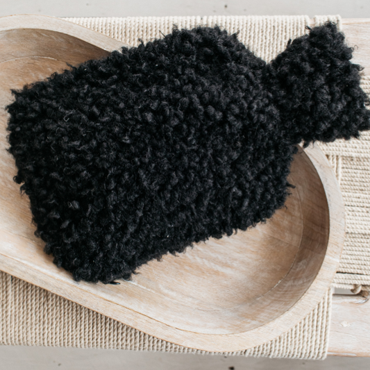 Faux Sheepskin Hot Water Bottle in Black