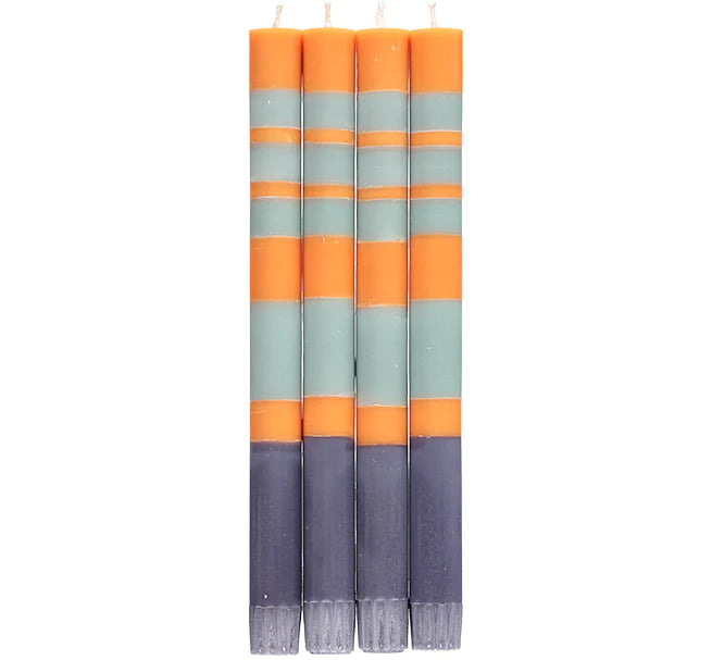 Striped Eco Dinner Candles x 4 in Gunmetal, Opaline & Marigold