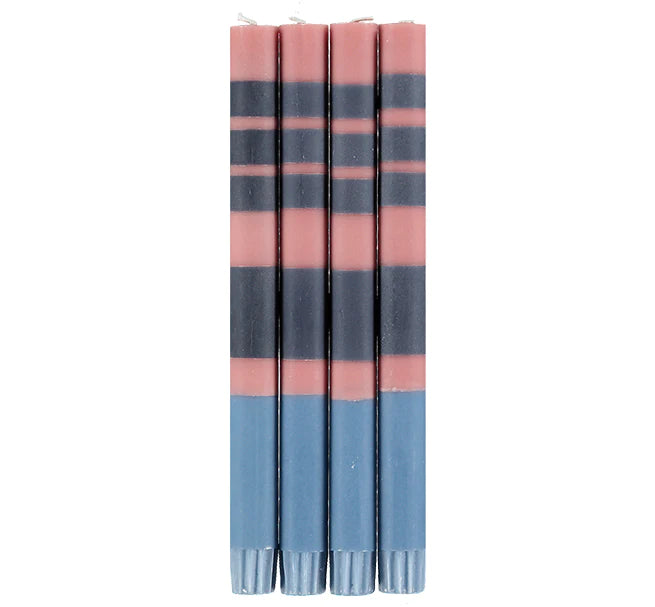4 x Striped Old Rose Candles 24.5cm