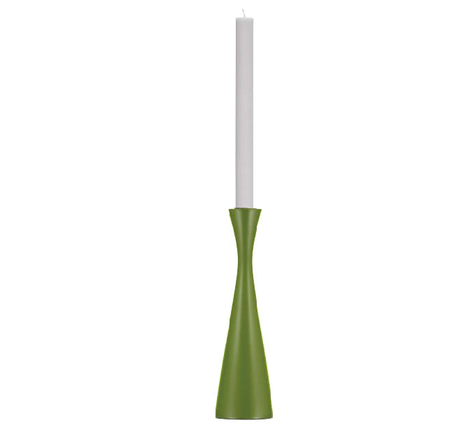 Tall Olive Green Wooden Candle Holder with White Candle