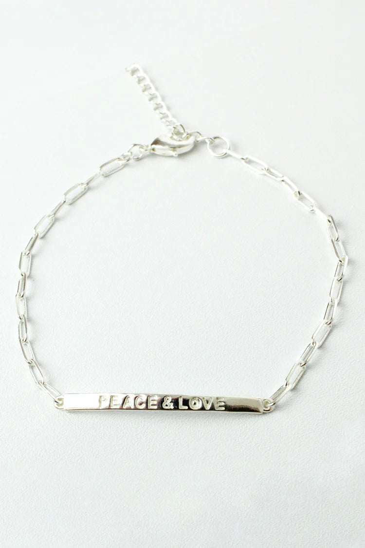 My Doris Silver Peace & Love Bar Bracelet