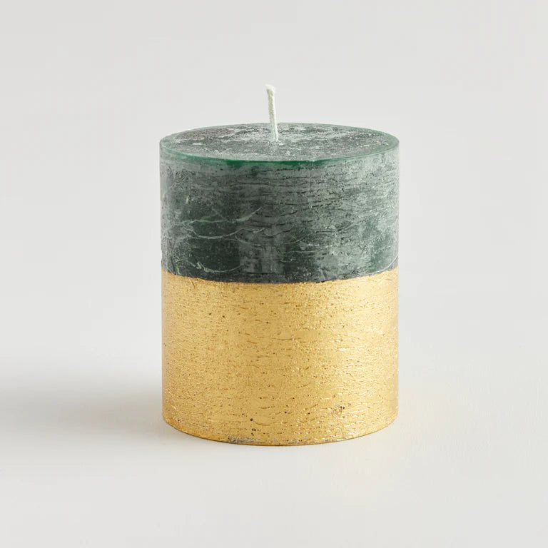 Gold Dipped Winter Thyme Scented Pillar Candle