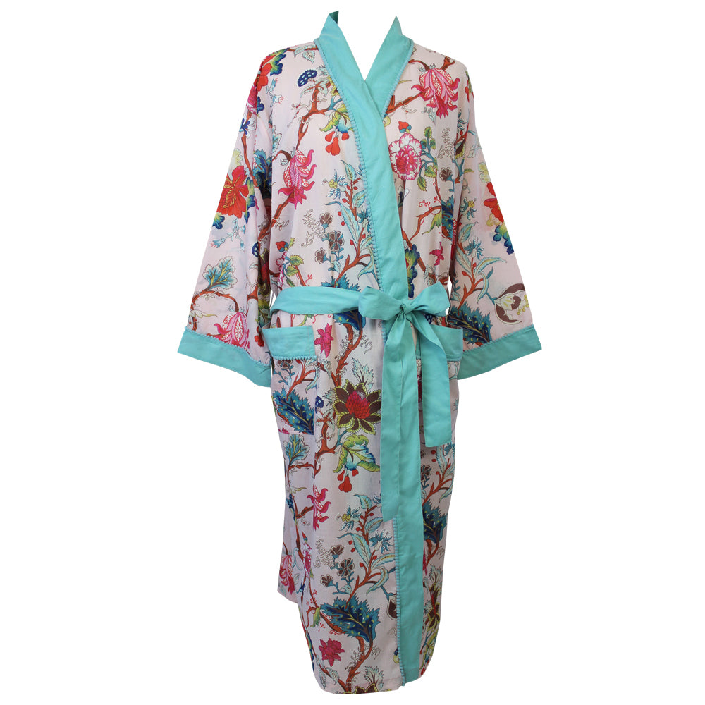 Cotton Dressing Gown - Pink Exotic Flower
