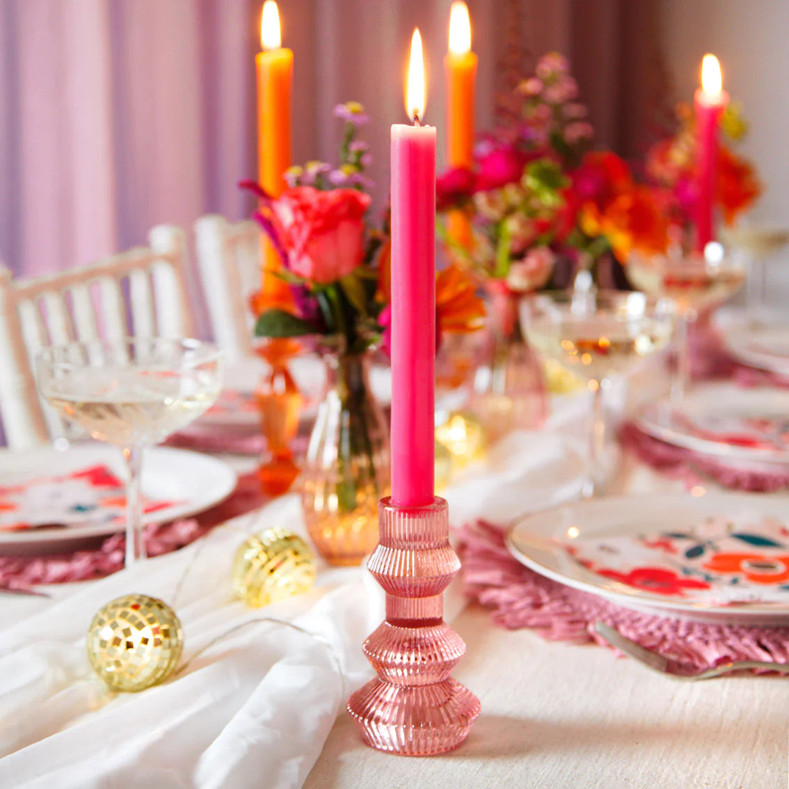 Geometric Glass Candle Holder in Pink