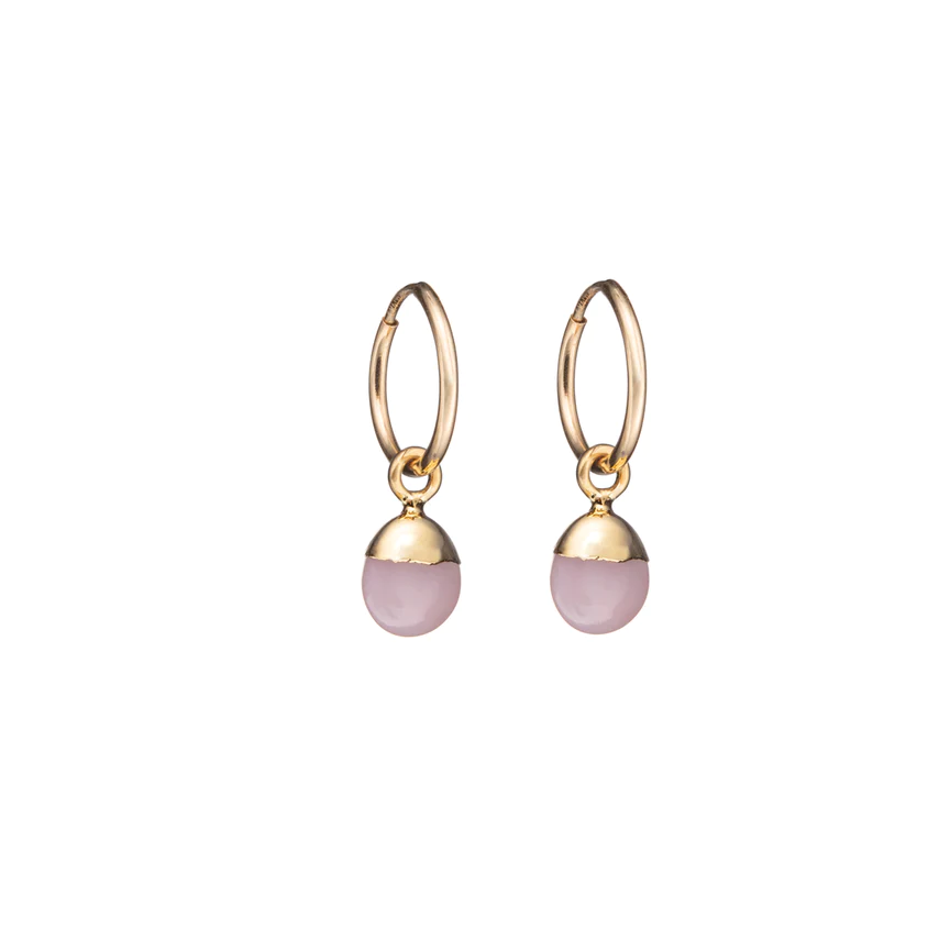 Gold Hoop Earrings with Pink Opal