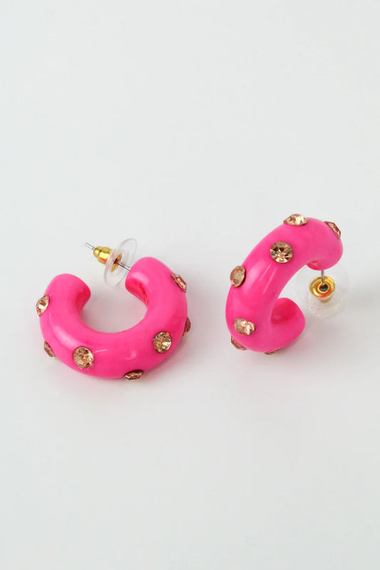 Hot Pink Chunky Gem Hoop Earrings