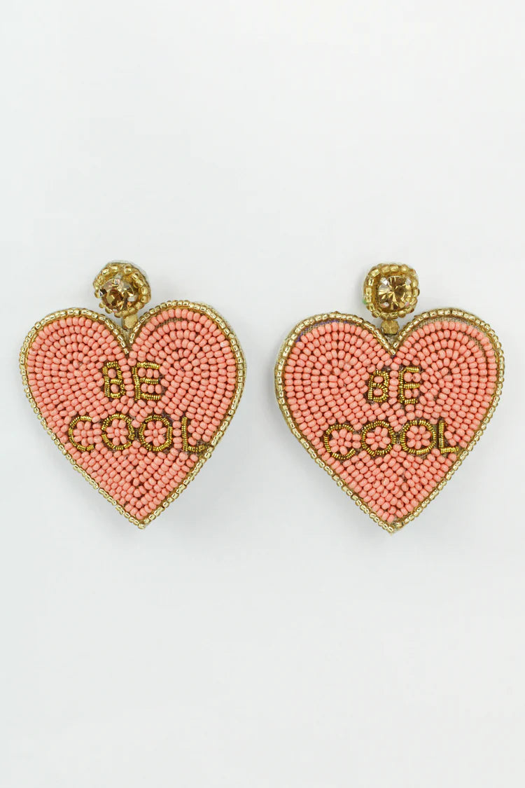 Pink Beaded Heart Be Cool Drop Earrings 