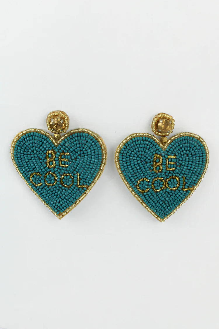 Turquoise Beaded Heart Be Cool Drop Earrings