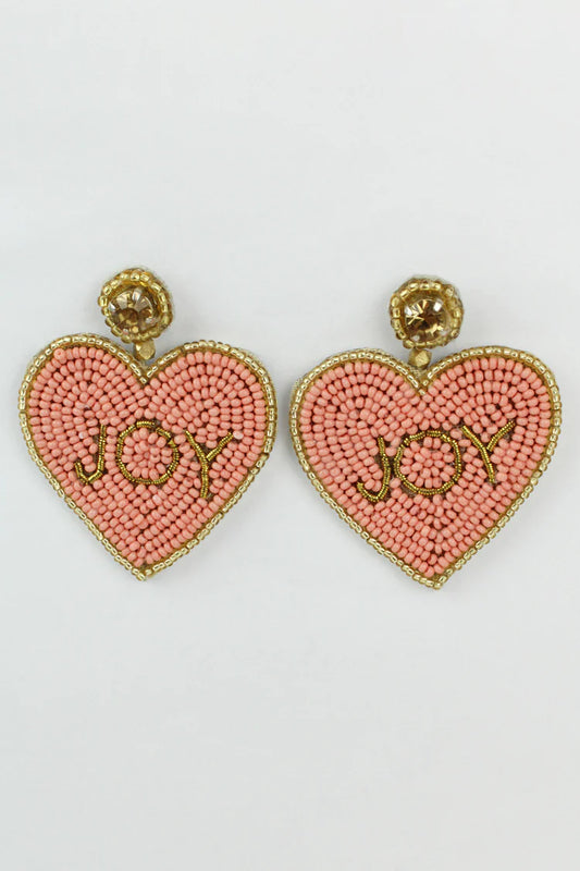 Pink Beaded Heart Joy Drop Earrings