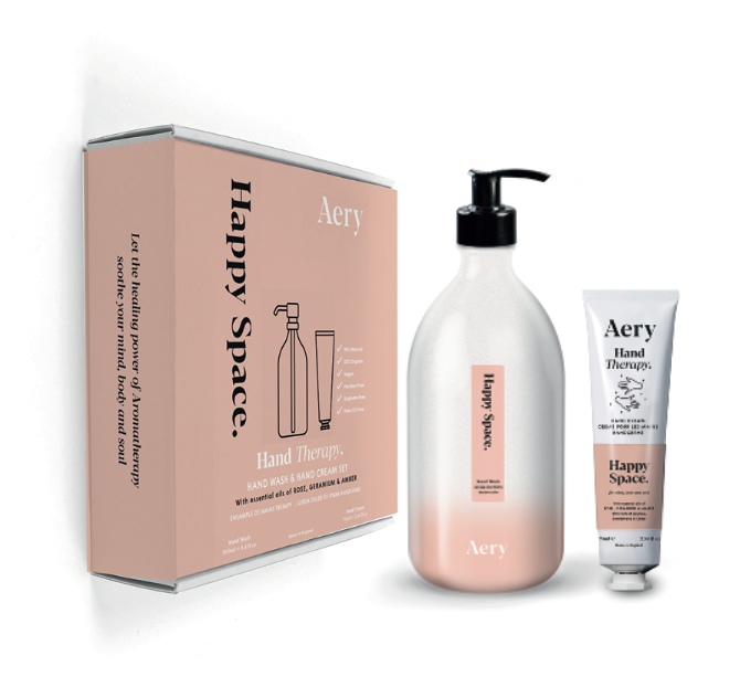 Aery Happy Space Hand Therapy Gift Set - Rose Geranium and Amber