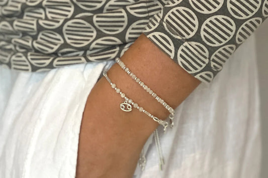 Boho Betty Cancer Zodiac Gemstone Silver Bracelet