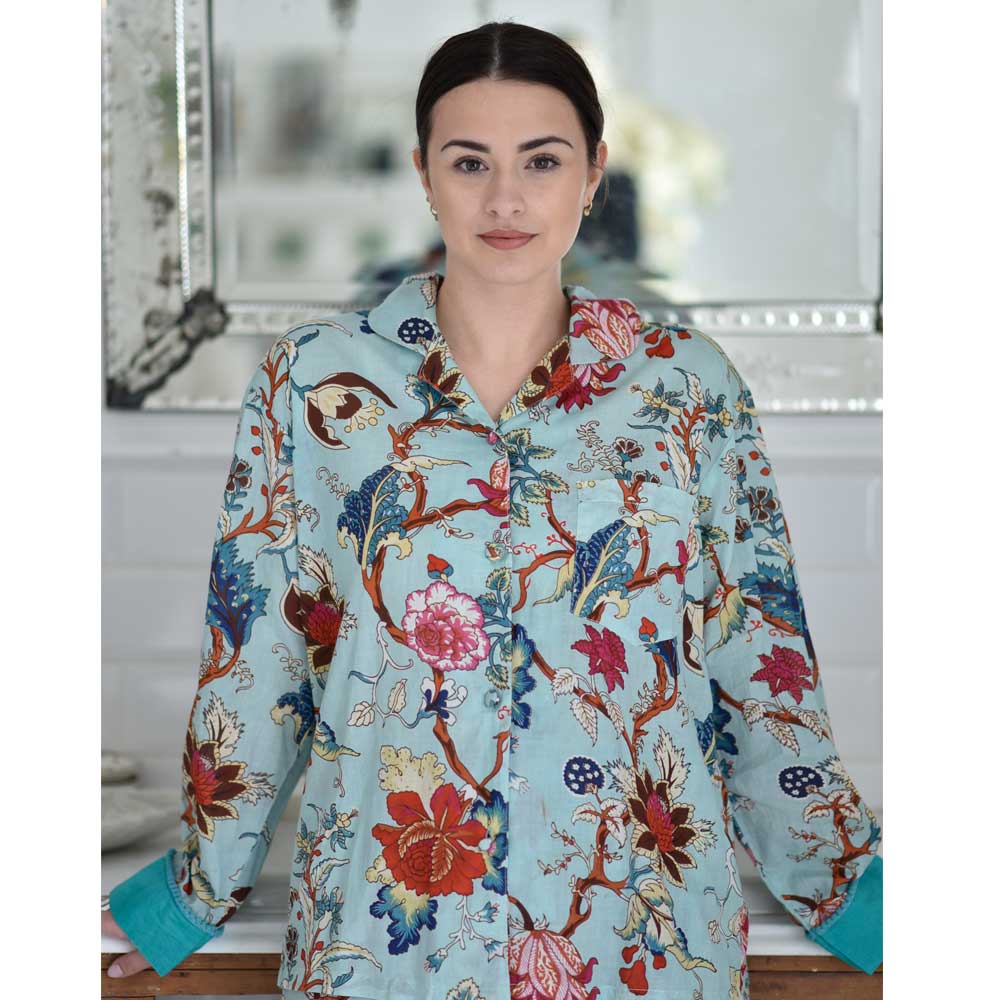 Pyjamas in Blue Exotic Flower Print 