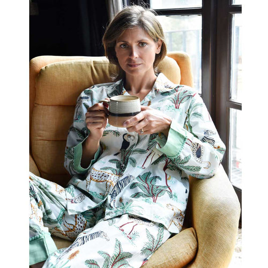 Cream Safari Print Ladies Pyjamas 100% Cotton