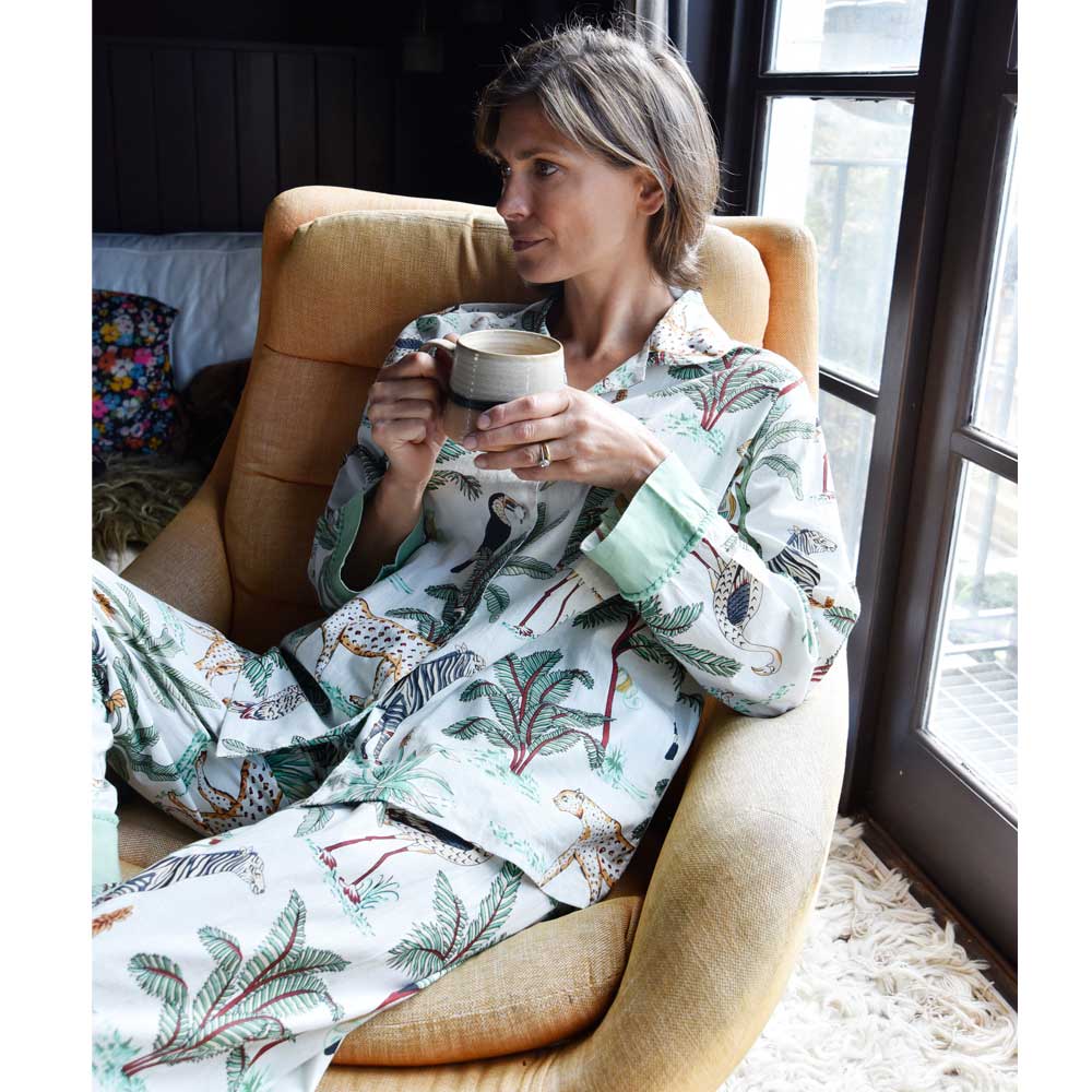 Cream Safari Print Ladies Pyjamas 