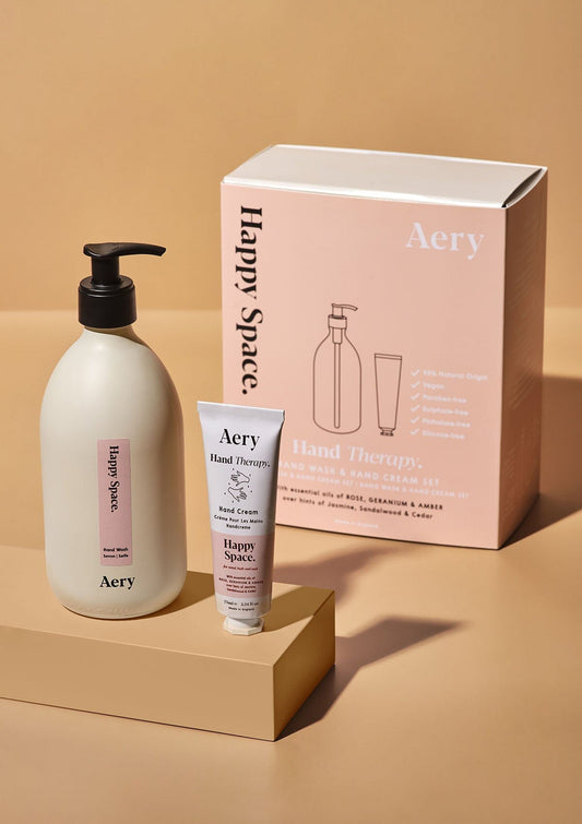 Aery Happy Space Hand Therapy Gift Set - Rose Geranium and Amber