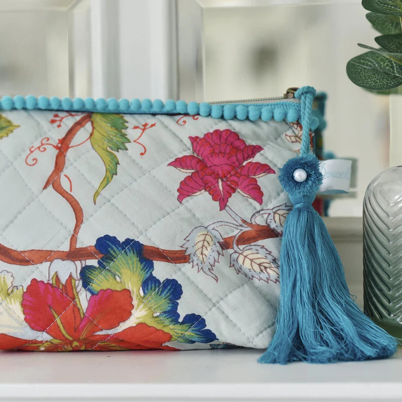 Blue Exotic Flower Make Up Bag 19 x 23cm